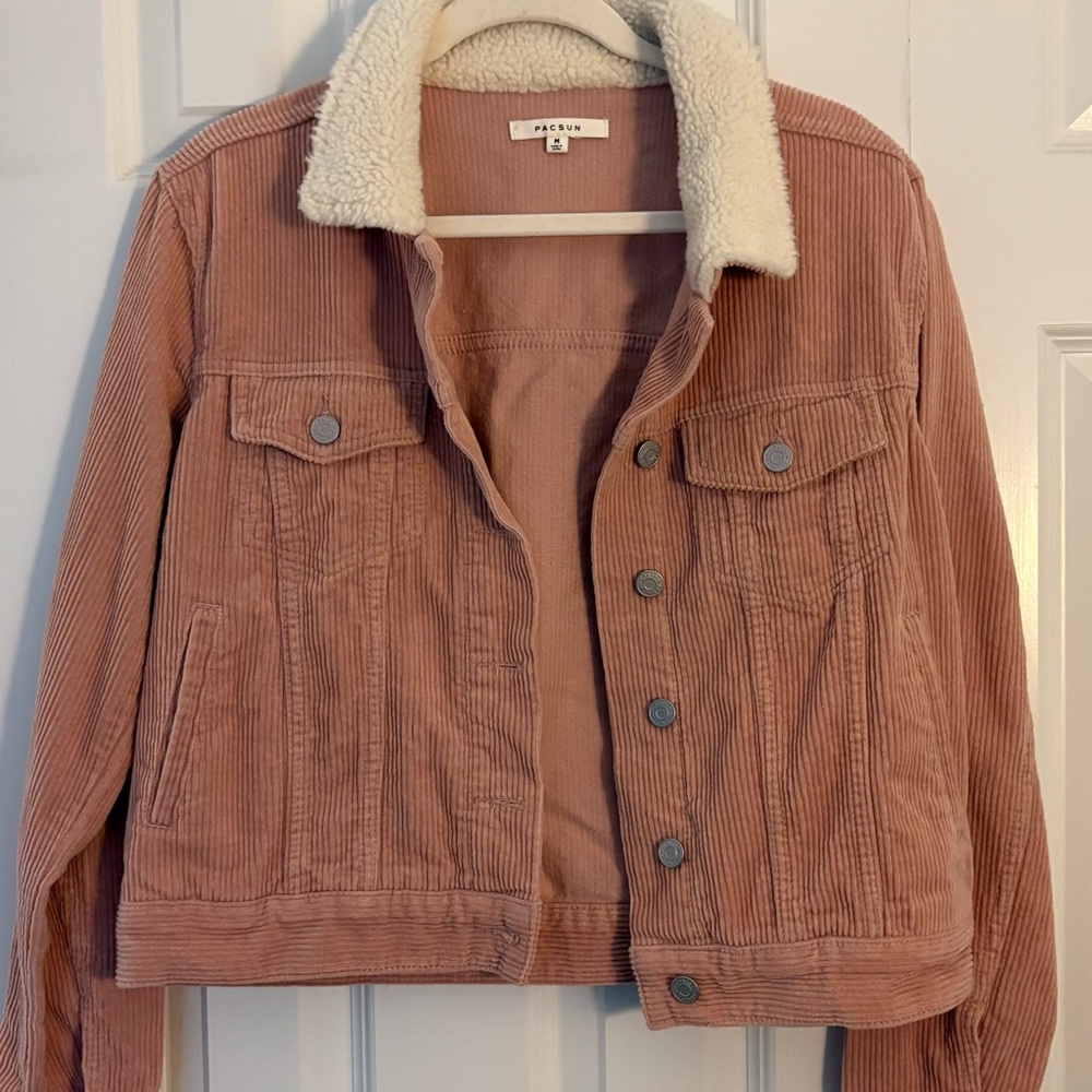 PacSun Pink and Cream Jean Jacket with Cropped Length